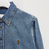 AMI Heart Logo Button-Down Light Used Indigo Denim Shirt 152750340 [P]