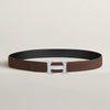 HERMES Reversibel Herrenledergürtel mit H-Schnalle in glänzendem Silber 32 mm 95 Nougat Schokolade H064544CK05 152309747 [P]