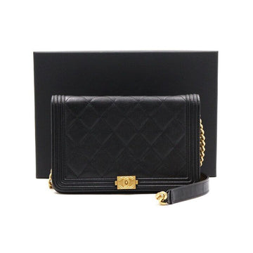 CHANEL WOC Boy Tasche aus schwarzem Caviar mit goldfarbener Kette AP1117 152892759