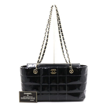 CHANEL Black Patent Vintage Chocolate Bar Flap Gold Chain Shoulder Bag 49917 152892611