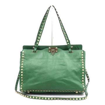 VALENTINO Grüne weiche Leder Garavani Rockstud Damen Tote- und Schultertasche 152892470