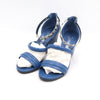 CHANEL Blue Leather Icon Silver Metal Bangle Strap Open Toe Women's Shoes AA50246 152897685 [P]