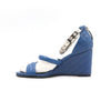 CHANEL Blue Leather Icon Silver Metal Bangle Strap Open Toe Women's Shoes AA50246 152897685 [P]