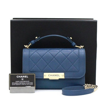 CHANEL Navy Calfskin Label Click Small Top Handle Bag with Gold Chain and Crossbody AA50553 152889252