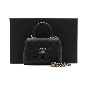 CHANEL Schwarze Kaviar Coco Handle Mikro Tote Bag mit goldenen Ketten Schultertasche Crossbody aa50643 152892738