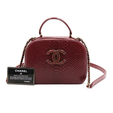 CHANEL Top-Handle-Tote-Bag aus burgunderfarbenem Pythonleder A93463 152889282