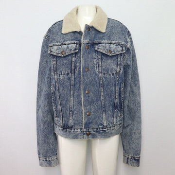 Celine Shearling Fringe Denim Trucker Jacket 2Q564634R 152898368