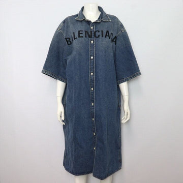 BALENCIAGA Indigo-Denim-Logo Damen Langjacke Kleid 600150 152898354