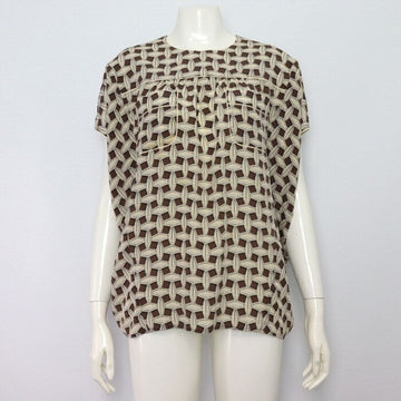 LOUIS VUITTON Damen ärmelloses T-Shirt mit zwei Taschen aus 100% Seide in Braun mit Muster aa50204 152898327