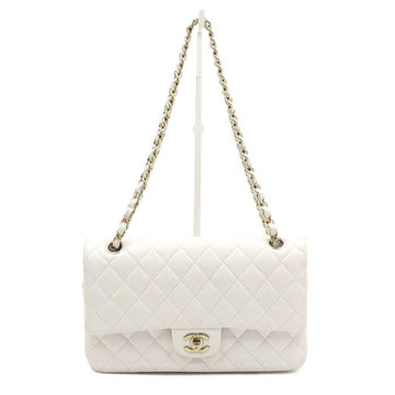 CHANEL Classic Medium White Caviar Shoulder Bag with Silver Chain A01112 152892555