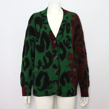 CHANEL Kardigan Jacke mit grünem Leopardenblumen-Muster, Cashmere-Mohair-Mischung, Saison 23 152898193