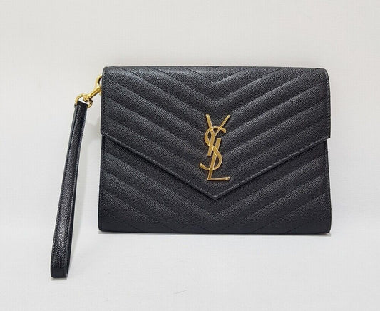 Saint Laurent Monogram Gold-Toned Matelassé Clutch Bag 67115793