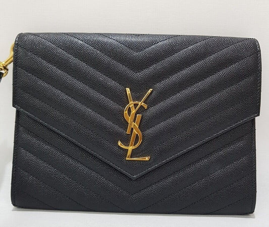 Saint Laurent Monogram Gold-Toned Matelassé Clutch Bag 67115793