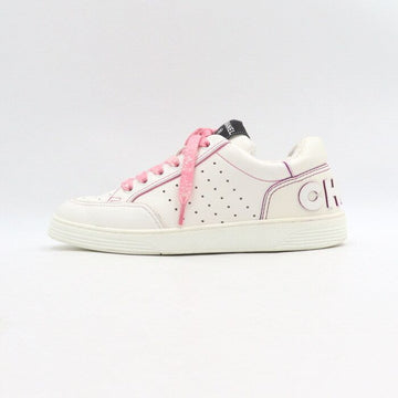 CHANEL White Leather Purple Logo Detail Lace-Up Women's Sneakers G35934 152896535