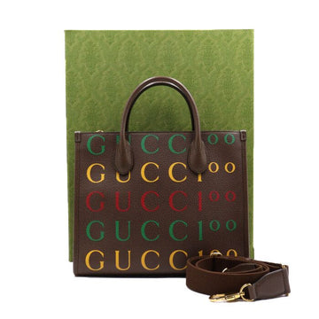 Gucci Brown Leather Logo Lettering 100 Small Tote Bag and Shoulder Bag 680956 152892389