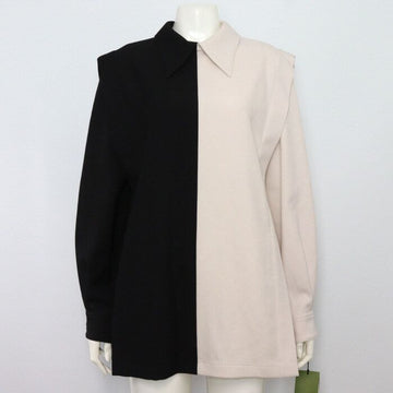 GUCCI Saison 23 722213 Weite Schulter Zwei-Farben Wolle Hemd + 722243 Schwarz Weiß Zwei-Farben Wolle Hose Damen Set aa51423 152898408