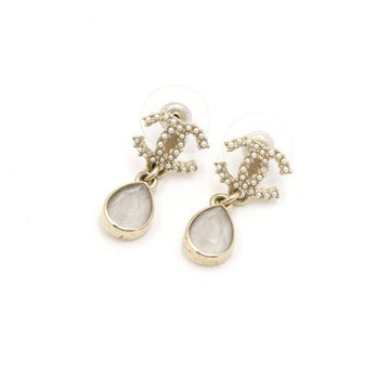 CHANEL CC Logo Gold Plated Crystal Teardrop Earrings 20S 152896491