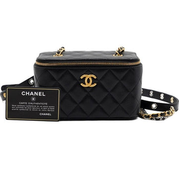 CHANEL Black Lambskin Vanity Cosmetic Multi-Chain Shoulder Bag and Crossbody Bag AP2550 152892413
