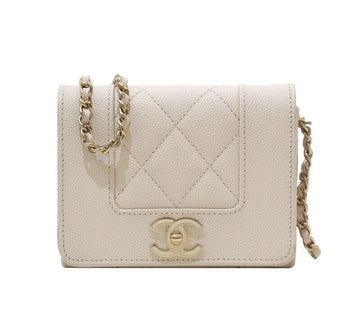 CHANEL Mademoiselle Caviar Gold Mini Chain Wallet Crossbody Bag White AP1783 89948391