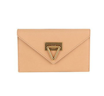 Bottega Veneta Triangular Buckle Logo Flap Long Wallet Beige 666947V12M12700 138377805