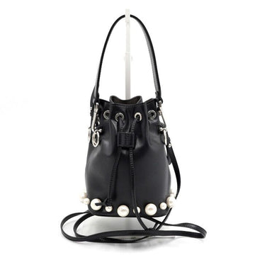 FENDI Schwarze Leder Mini Bucket Tote Bag mit Perlenverzierung 8BS010 152889276
