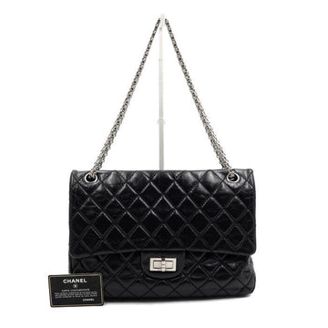 CHANEL Vintage 2.55 Large Black Shoulder Bag with Silver Chain A37587 152892529