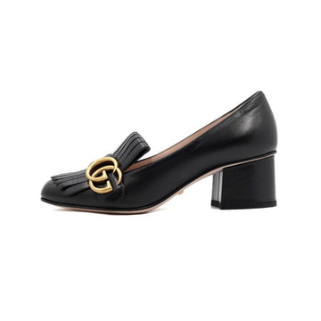 Gucci Black Leather Fringe Mid-Heel Pumps Women Shoes 408208 AA52326 152897777