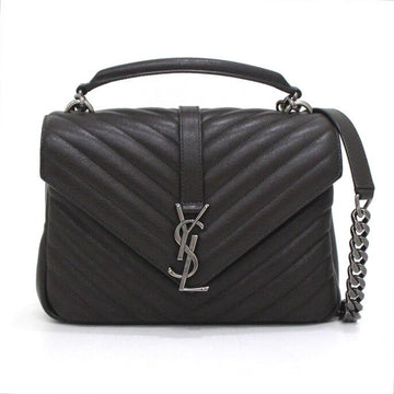 SAINT LAURENT ダークブラウンレザーモノグラムコレッジミディアムトートバッグショルダーバッグ 428056 152892354