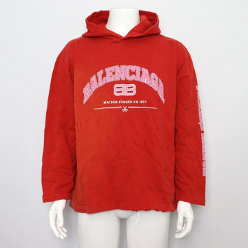 Balenciaga Distressed Red Color BB Logo Unisex Cropped Hoodie T-Shirt 670946 152898559