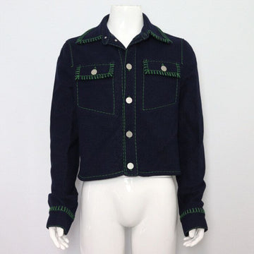 Bottega Veneta Men's Trucker Denim Jacket with Green Stitching Detail 688850 152898811