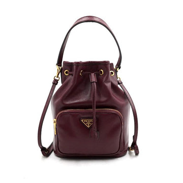 Prada Burgundy Leather Bucket Tote Bag and Shoulder Bag Crossbody 1BH038 152888889