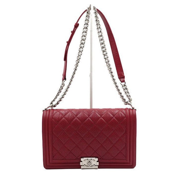 CHANEL ラムスキン レッド ボーイ ミディアム フラップ シルバーチェーン ショルダーバッグ A67086 152888887