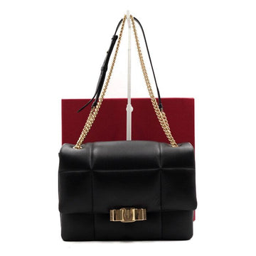 SALVATORE FERRAGAMO 21 H341 ブラックラムスキンナッパキルティングフラップゴールドチェーンショルダーバッグ兼クロスバッグ aa52980 152889371