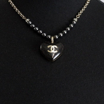 CHANEL Kristallherz CC-Logo Schwarz Glanzperlen Damen Halskette mit goldener Kette aa52280 152896485
