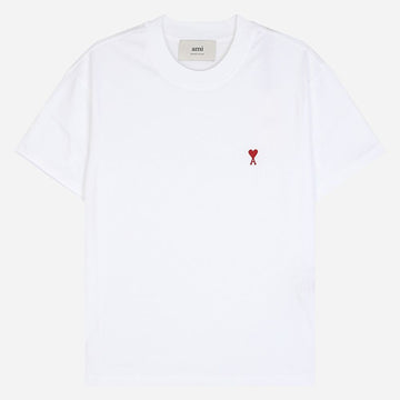 AMI Kleine Herzlogo Baumwoll T-Shirt in Weiß BFUTS035 724 100 140297872