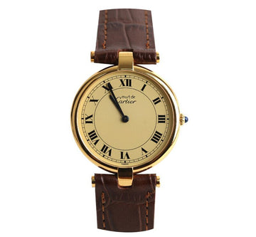 CARTIER Must de runde Dornschließe Gürtel aus braunem Leder 30MM Original Zifferblatt 7227103013 75684036