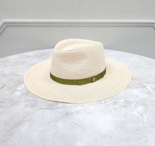 CHANEL CC Logo Ribbon Raffia Bucket Hat S 87577952