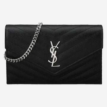 Saint Laurent 5F Envelope Chain Shoulder Bag Silver Black 742920 BOW02 1000 145470720
