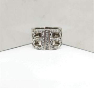 Balenciaga BB Rhinestone Cubic Silver Ring 54 117043191