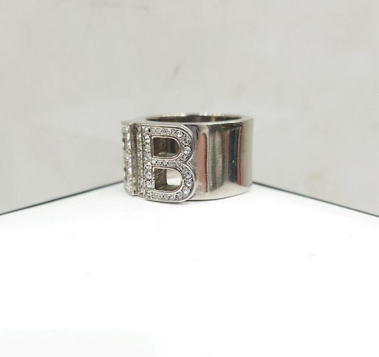 Balenciaga BB Rhinestone Cubic Silver Ring 54 117043191