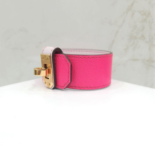Hermes Pink Kelly Twist Leather Bracelet S 110997579