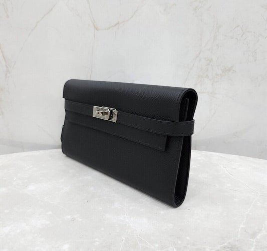 HERMES ケリー クラシック ロングウォレット アプソン パラジウム ノワ W刻印 116432098