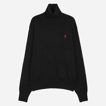 AMI ハートロゴウールタートルネックセーター ブラック 001 009 145987601