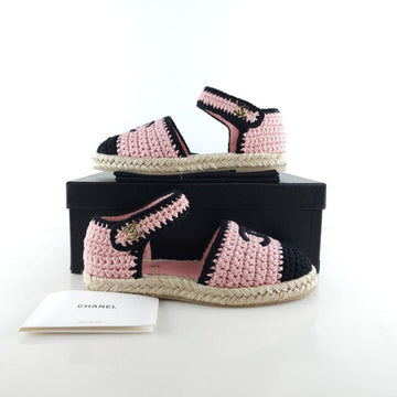 CHANEL cc CC Turn Lock Ankle Strap Espadrille Knit Sandals 38736 6357 88879244