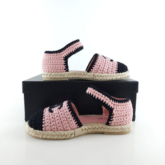 CHANEL cc CC Turn Lock Ankle Strap Espadrille Knit Sandals 38736 6357 88879244