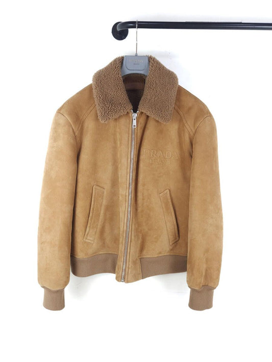 Prada Embossed Lettering Logo Shearling Mustang Jacket UPW474 5299 69094492