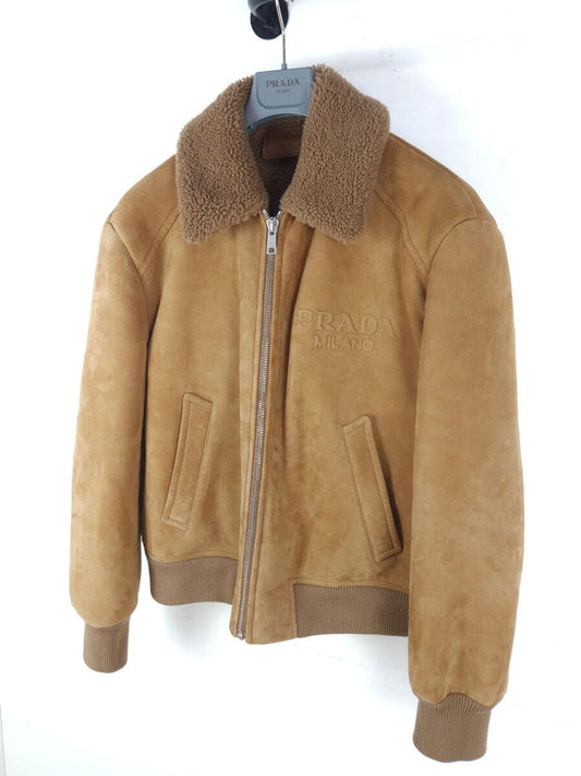 Prada Embossed Lettering Logo Shearling Mustang Jacket UPW474 5299 69094492