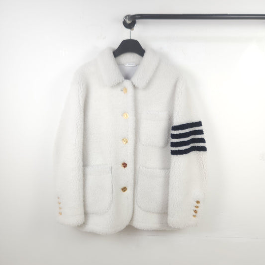 Moncler Thom Browne Heavy Shearling Button Front Patch Pocket Jacket 8443 124970833