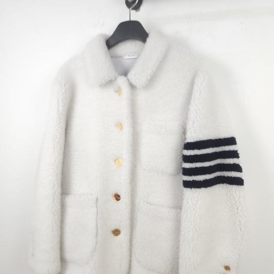 Moncler Thom Browne Heavy Shearling Button Front Patch Pocket Jacket 8443 124970833
