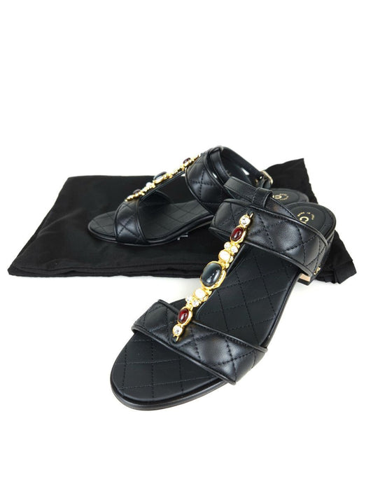 CHANEL Quilted Beaded Embellished Sandals 6179 80242186